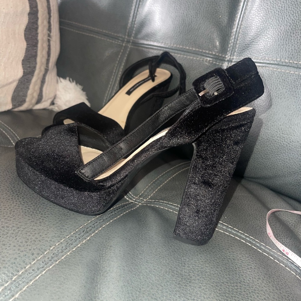 French Connection Black Velvet Platform Heels